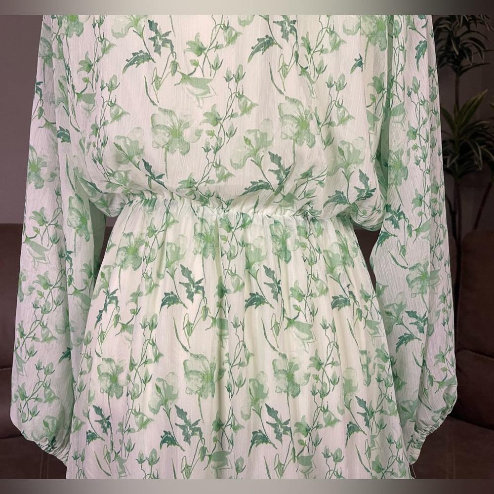 Gianni Bini Green Floral Mini Dress Sz L Easter Wedding Summer Spring Vacation - Picture 10 of 14